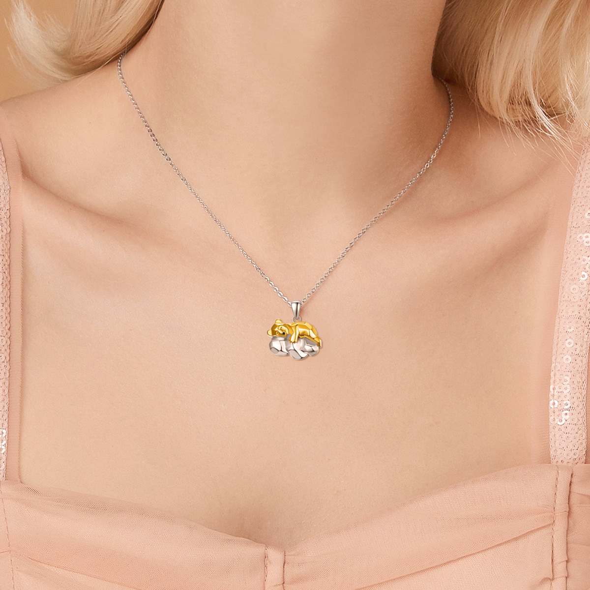 Sterling Silver Two-tone Bear & Cloud Pendant Necklace-3