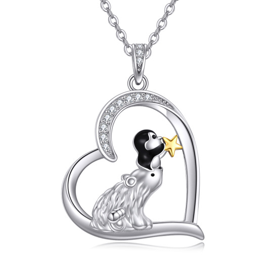 Sterling zilveren tweekleurige Cubic Zirconia beer en pinguïn hanger ketting