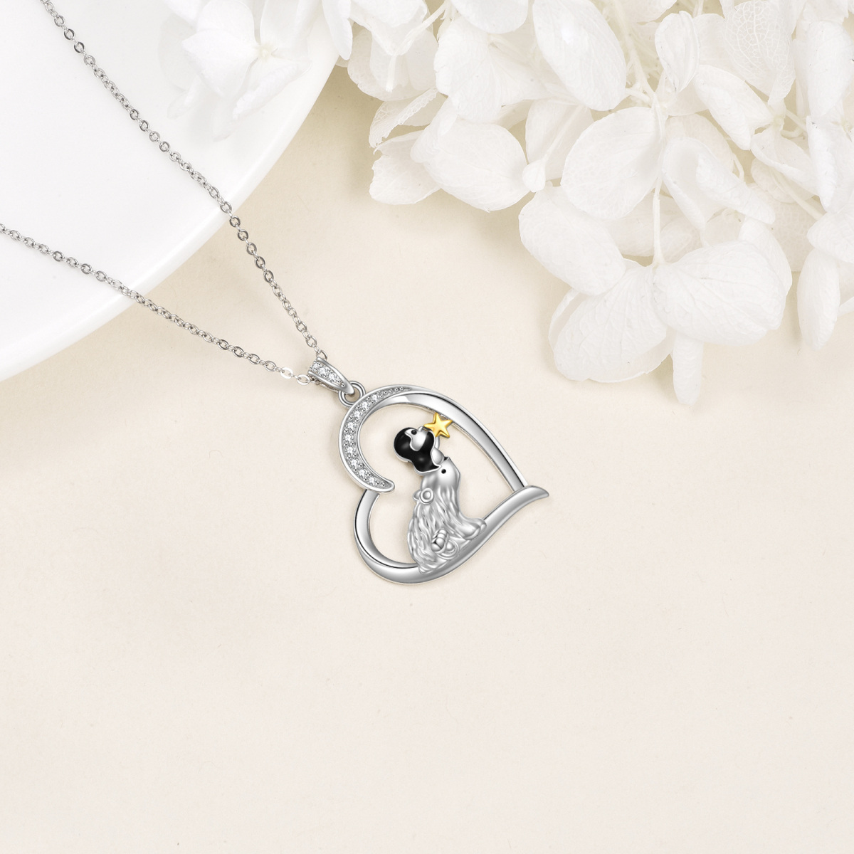 Collier en argent sterling avec pendentif ours et pingouin en zircon cubique bicolore-5