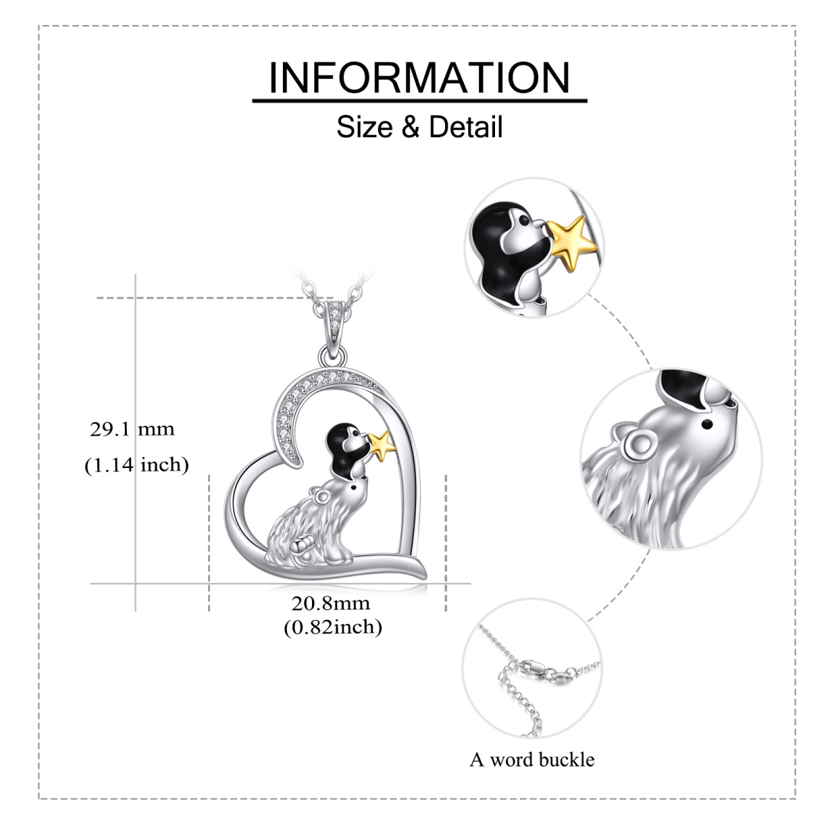 Sterling Silver Two-tone Cubic Zirconia Bear & Penguin Pendant Necklace-6