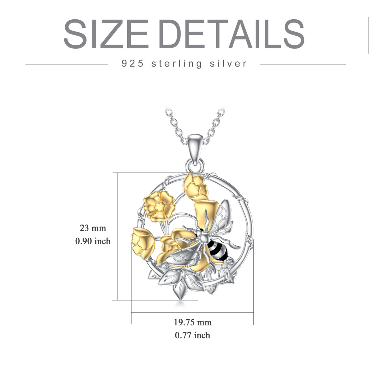 Sterling Silver Two-tone Bee & Daffodil Pendant Necklace-6