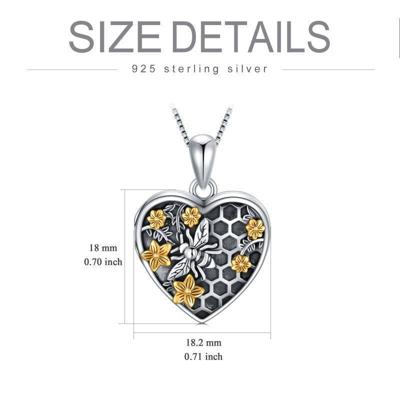 Plata de ley de dos tonos Abeja y Daffoil Corazón personalizado collar de fotos-5