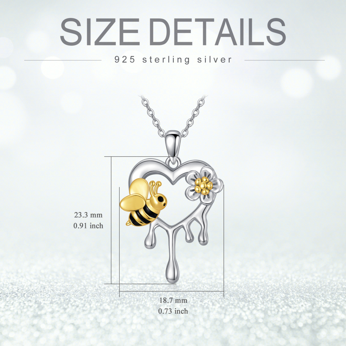 Sterling Silver Two-tone Bee & Heart Pendant Necklace-5