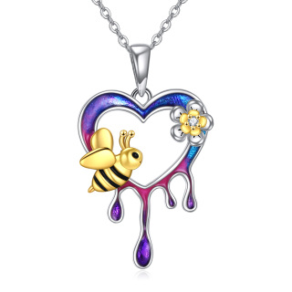 Sterling Silver Two-tone Bee & Heart Pendant Necklace-14