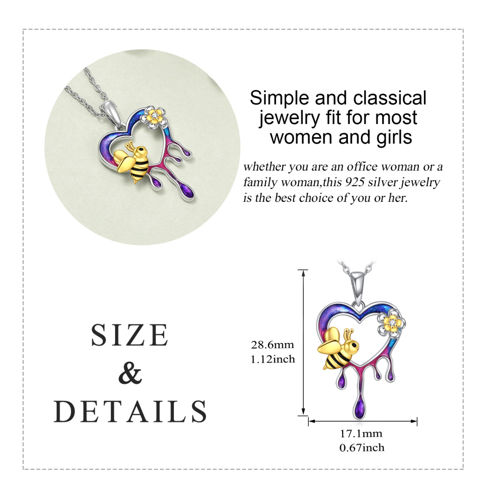 Sterling Silver Two-tone Bee & Heart Pendant Necklace-5