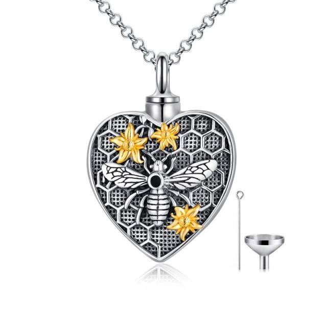 Collier en argent sterling bicolore abeille et urne en forme de coeur-1