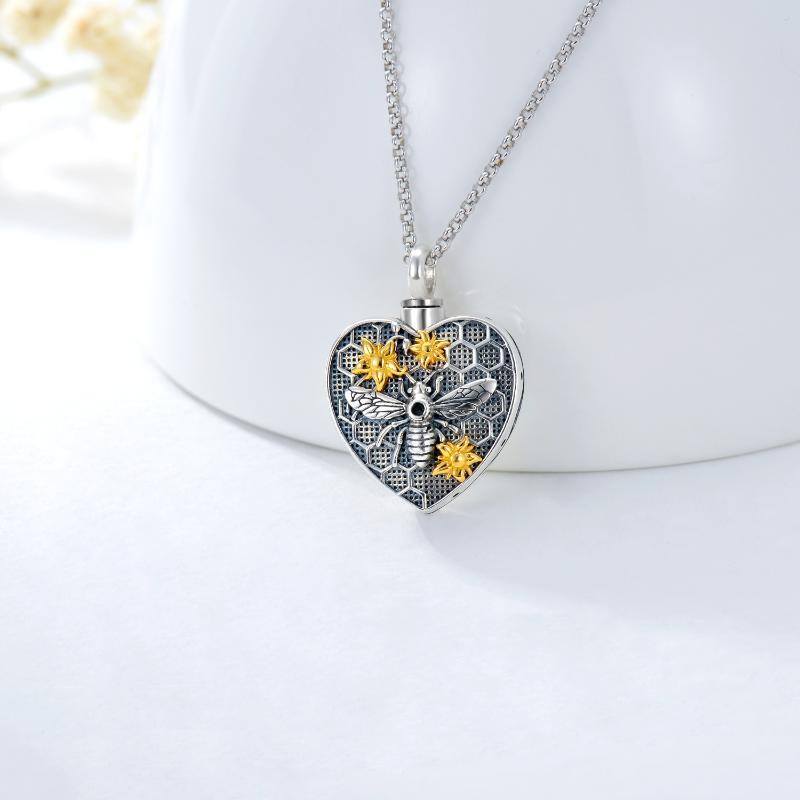 Collier en argent sterling bicolore abeille et urne en forme de coeur-4