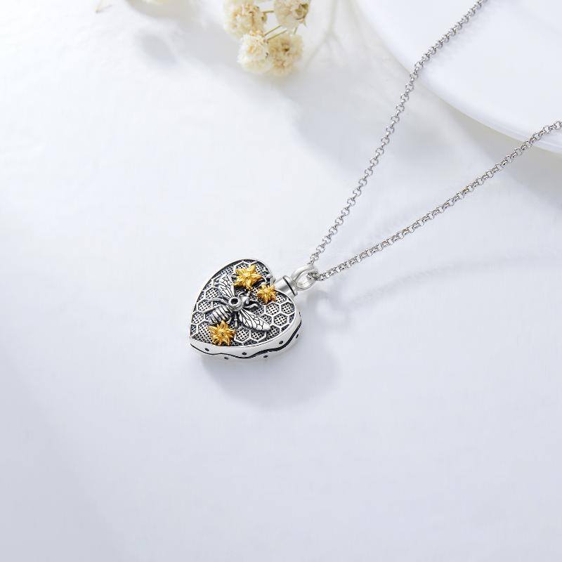 Collier en argent sterling bicolore abeille et urne en forme de coeur-5