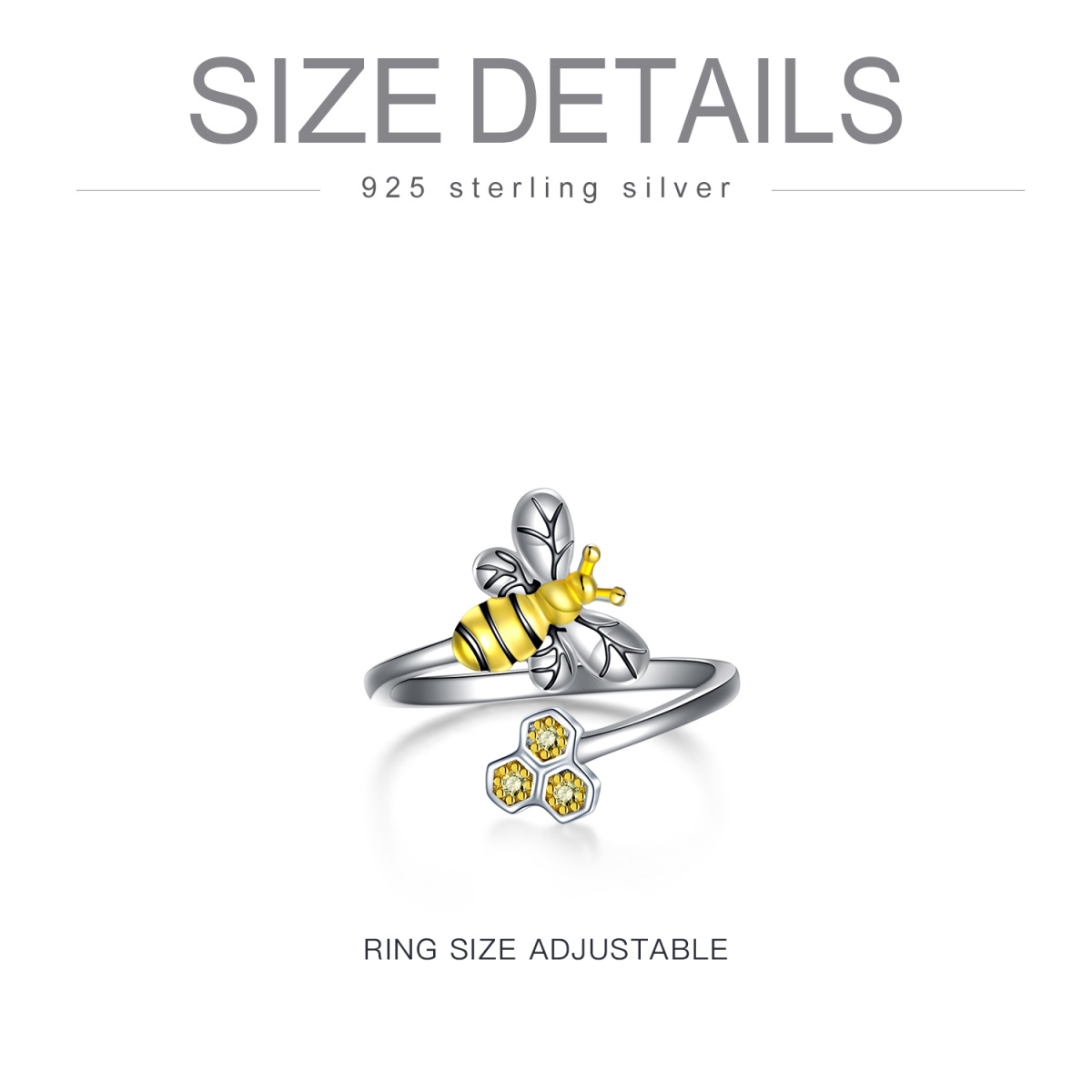 Sterling Silver Two-tone Cubic Zirconia Bee Open Ring-5