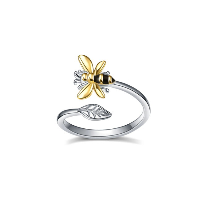 Sterling Silver Two-tone Bee Open Ring-1