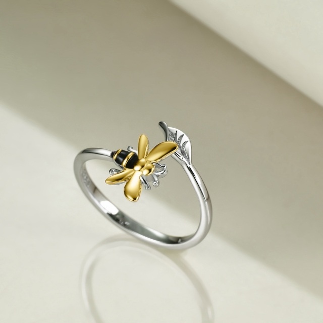 Sterling Silver Two-tone Bee Open Ring-2