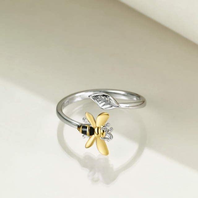 Sterling Silver Two-tone Bee Open Ring-3