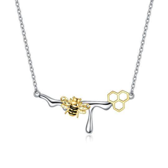 Collier en argent sterling avec pendentif abeille bicolore