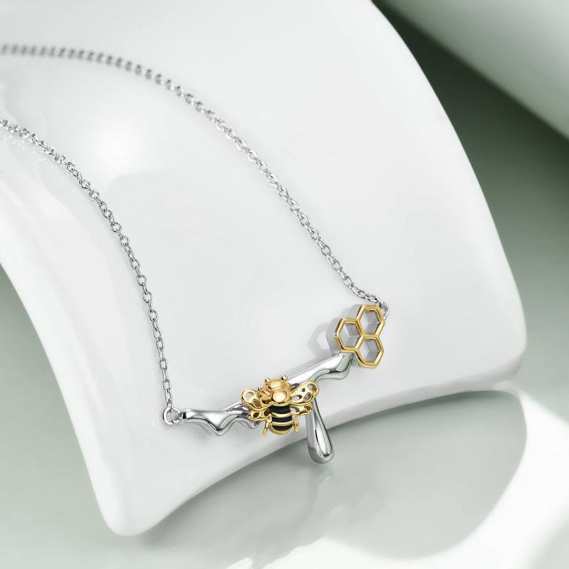 Sterling Silver Two-tone Bee Pendant Necklace-3