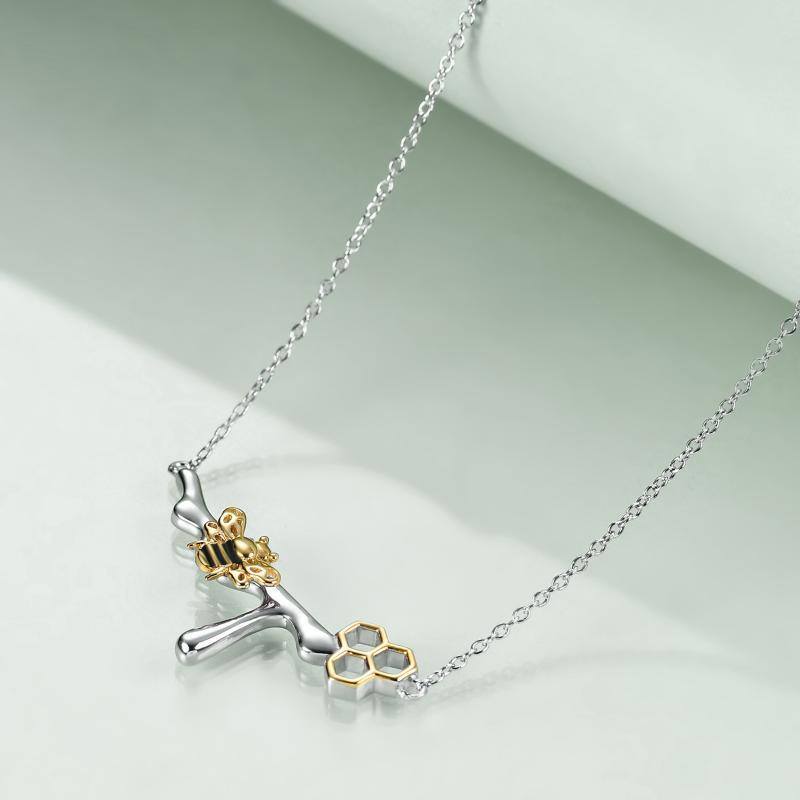 Sterling Silver Two-tone Bee Pendant Necklace-4