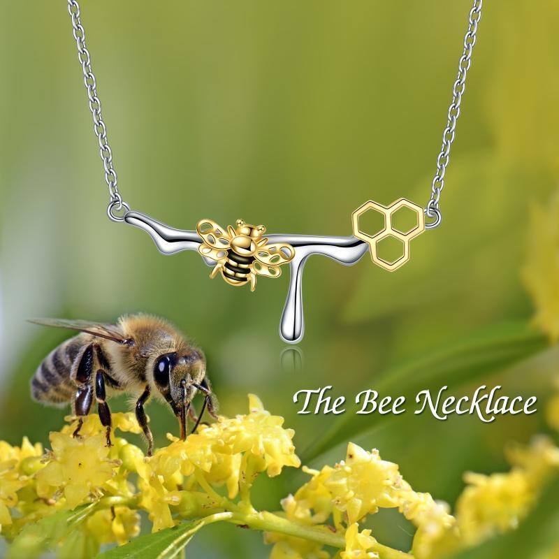 Sterling Silver Two-tone Bee Pendant Necklace-5