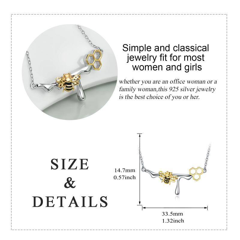 قلادة نحلة من الفضة الإسترلينية ثنائية اللون-6