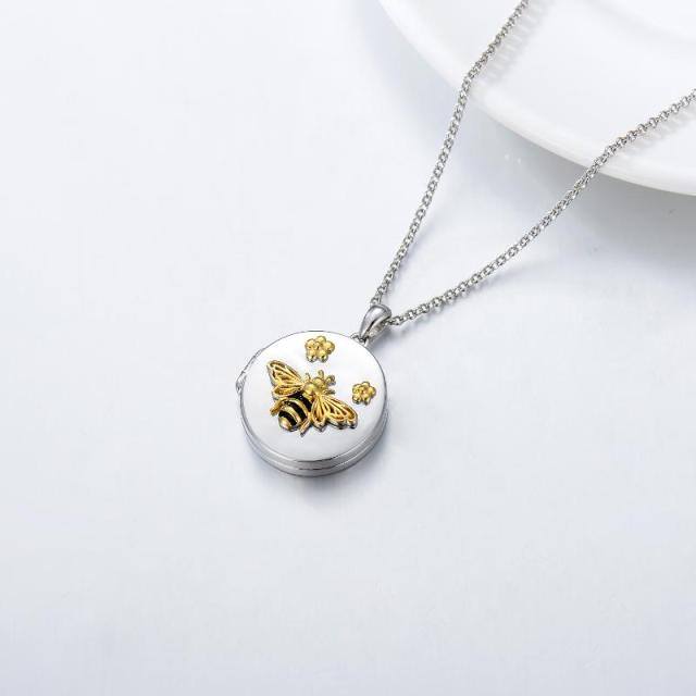 Collier en argent sterling avec médaillon personnalisé en forme d'abeille bicolore-4