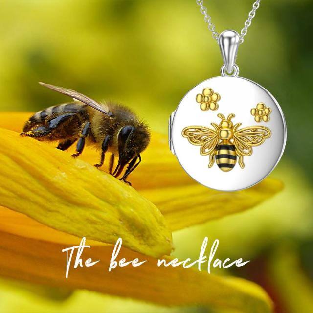 Sterling Silver Two-tone Bee Personalized Photo Locket Necklace-8