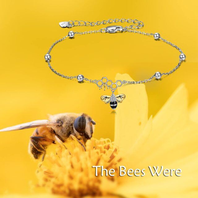 Bracelet de cheville en argent sterling bicolore avec abeille en zircon cubique-6