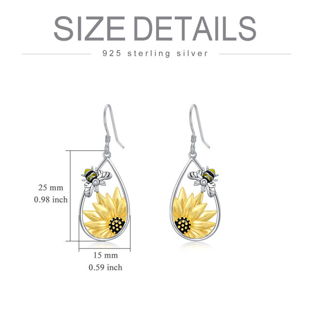 Pendants d'oreilles abeille et tournesol en argent sterling bicolore-6