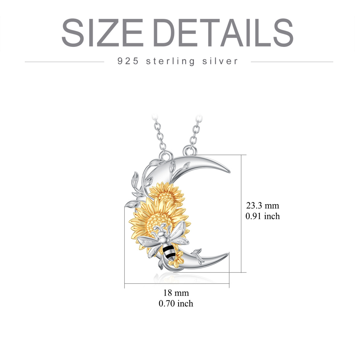 Sterling Silver Two-tone Bee & Sunflower & Moon Pendant Necklace-5