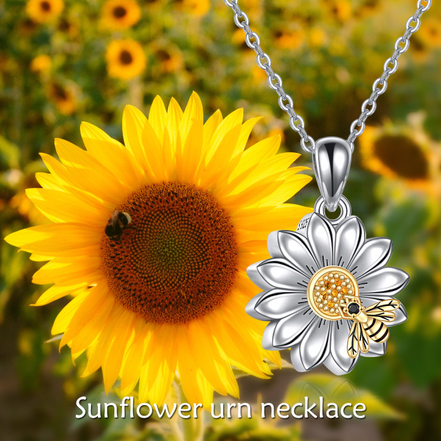 Collier en argent sterling pour cendres avec mot gravé, abeille et tournesol en zircon cub-3