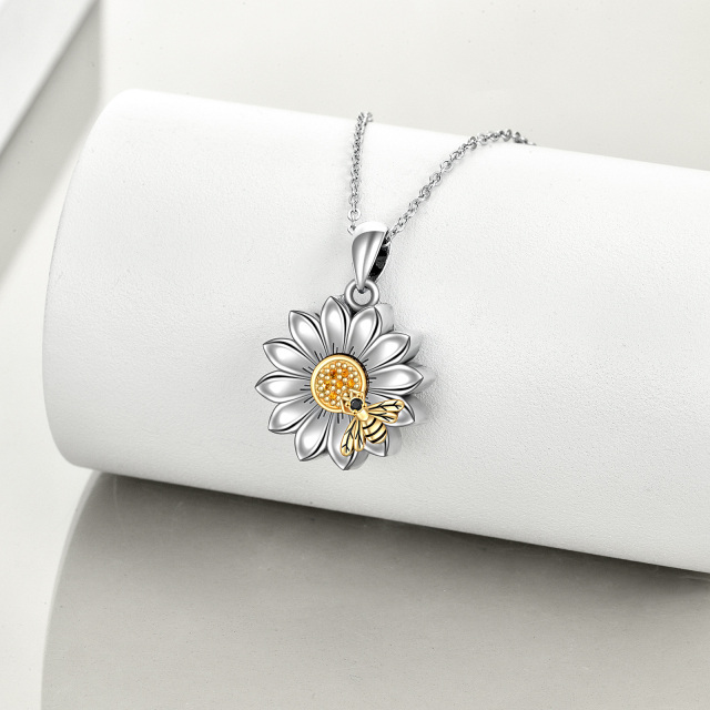 Sterling Silver Two-tone Cubic Zirconia Bee & Sunflower Urn Necklace for Ashes with Engraved Word-4