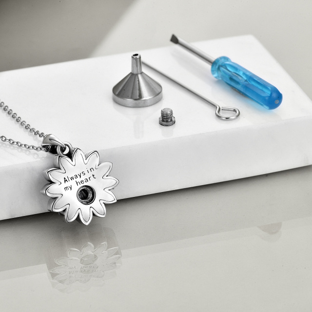 Sterling Silber Zwei-Ton Cubic Zirkonia Biene & Sonnenblume Urne Halskette für Asche mit e-5