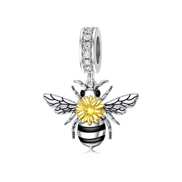 Pendentif abeilles en argent sterling bicolore avec zircon cubique-1