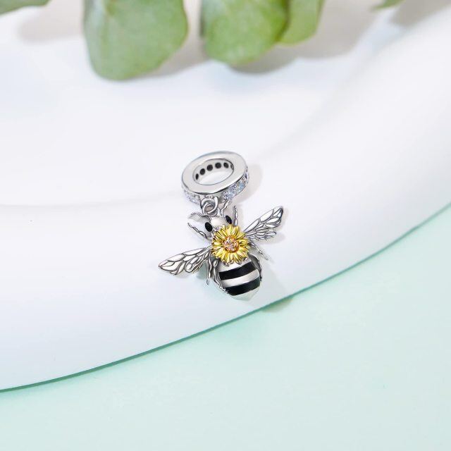 Sterling Silver Two-tone Cubic Zirconia Bees Pendant Charms-4