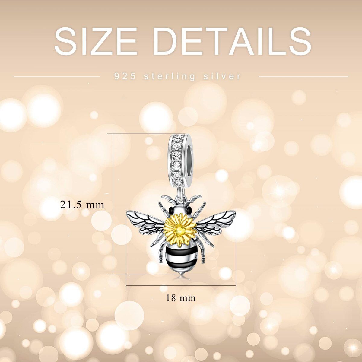 Sterling Silver Two-tone Cubic Zirconia Bees Pendant Charms-6