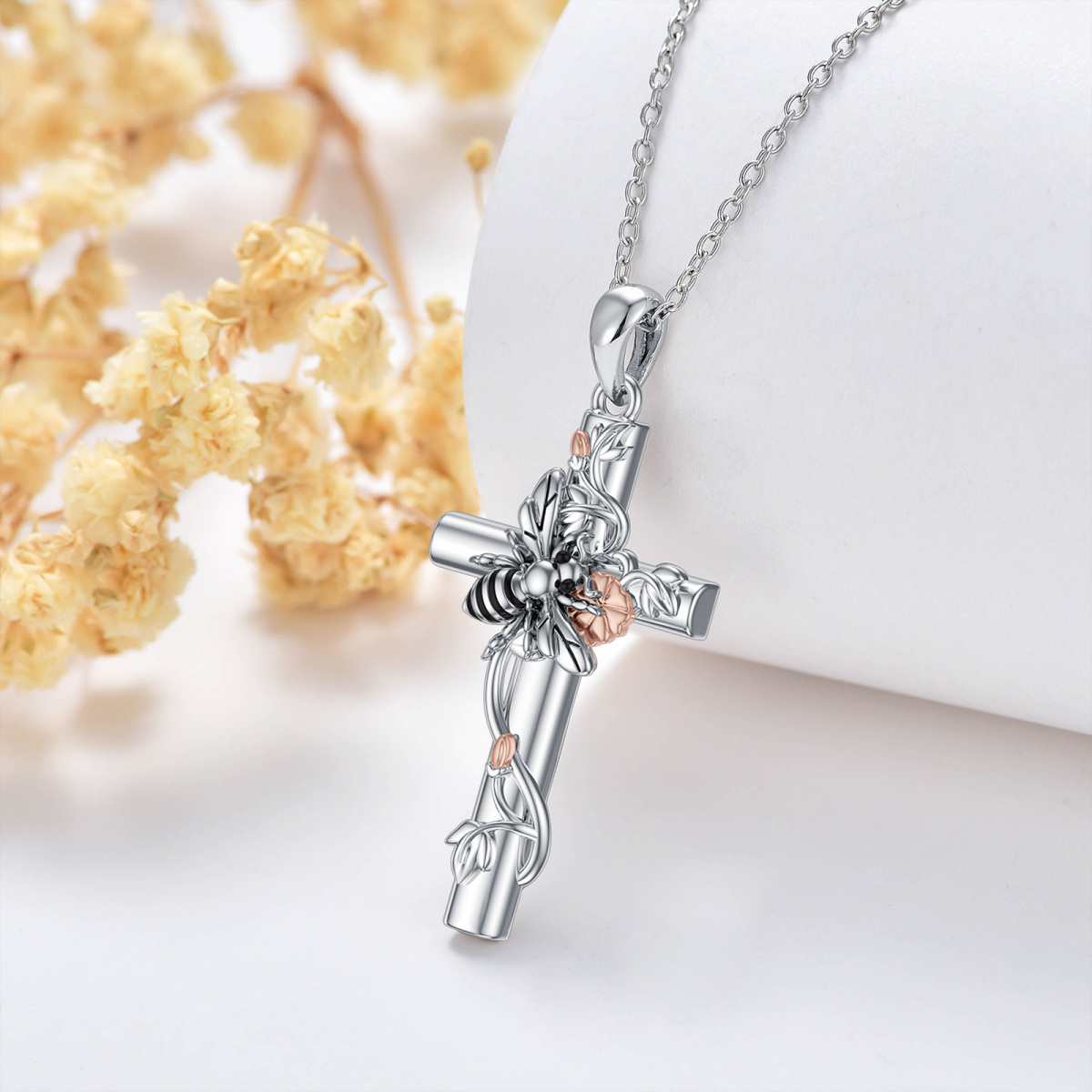 Collier pendentif abeilles bicolores en argent sterling-3