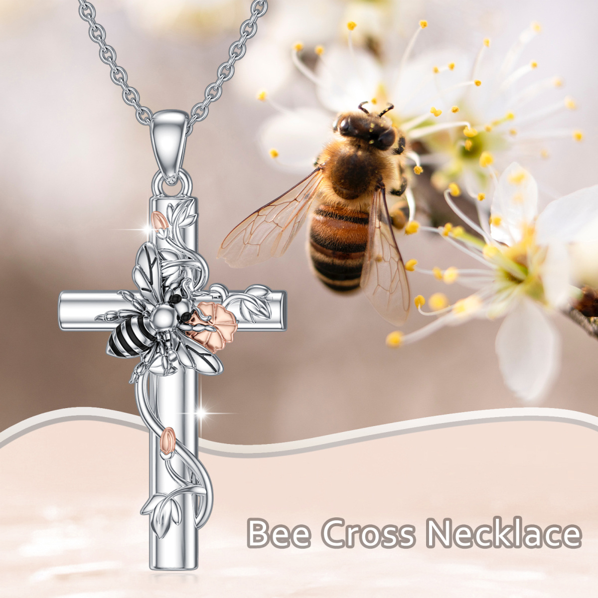 Collier pendentif abeilles bicolores en argent sterling-5