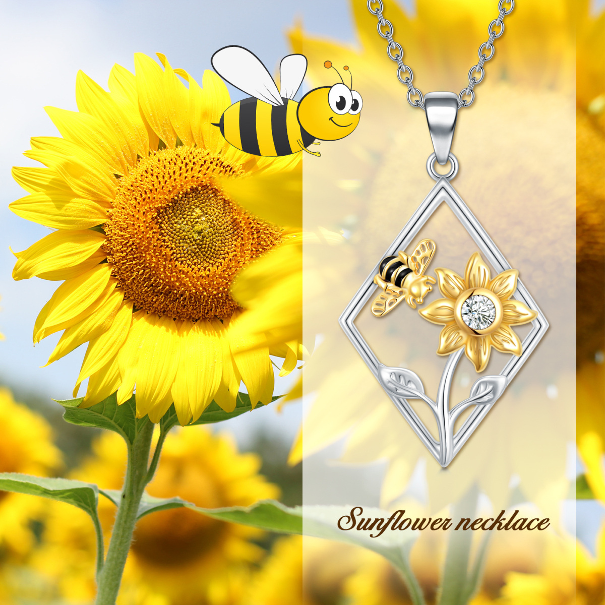 Collier pendentif abeilles bicolores en argent sterling-4