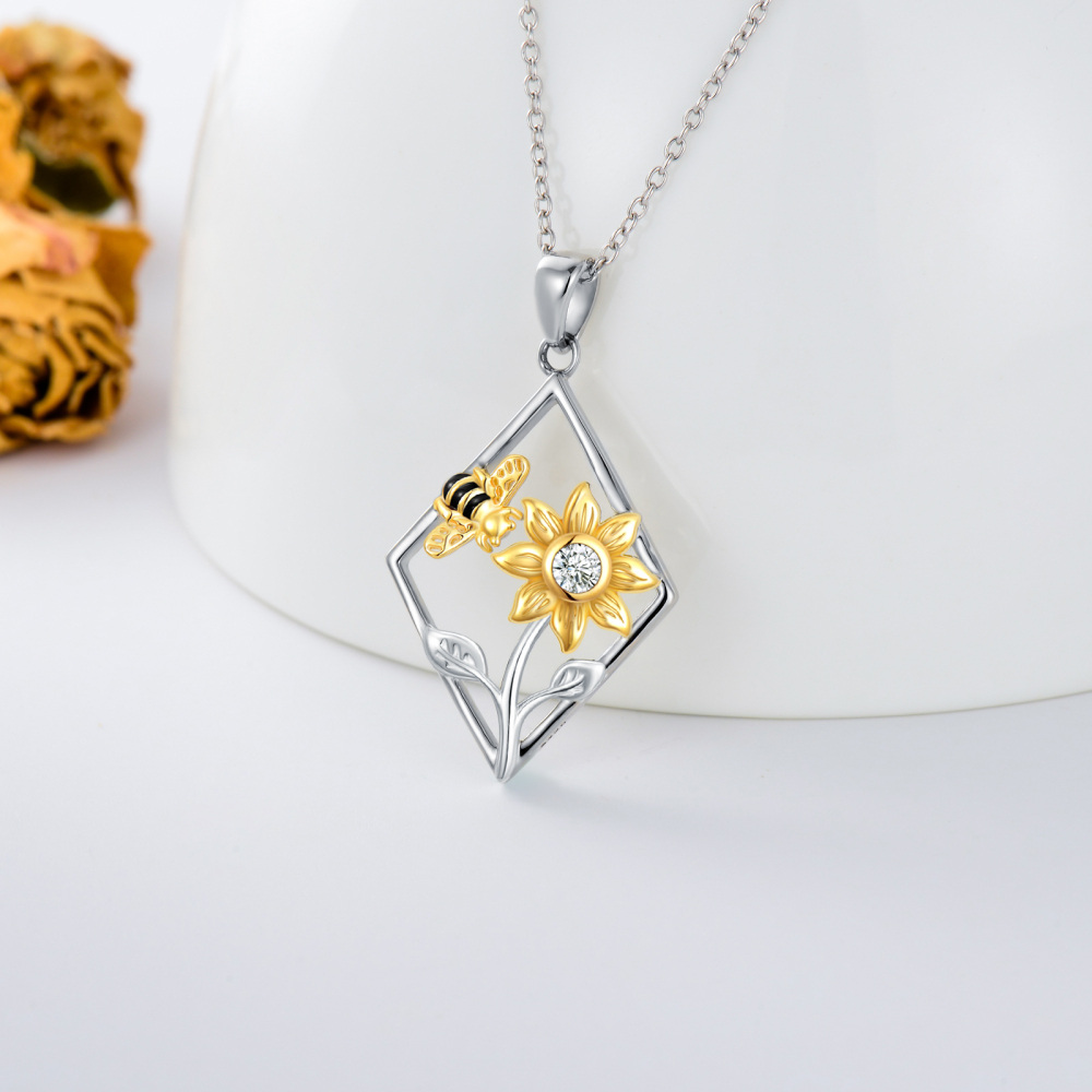 Collana con ciondolo a forma di api bicolore in argento sterling-5