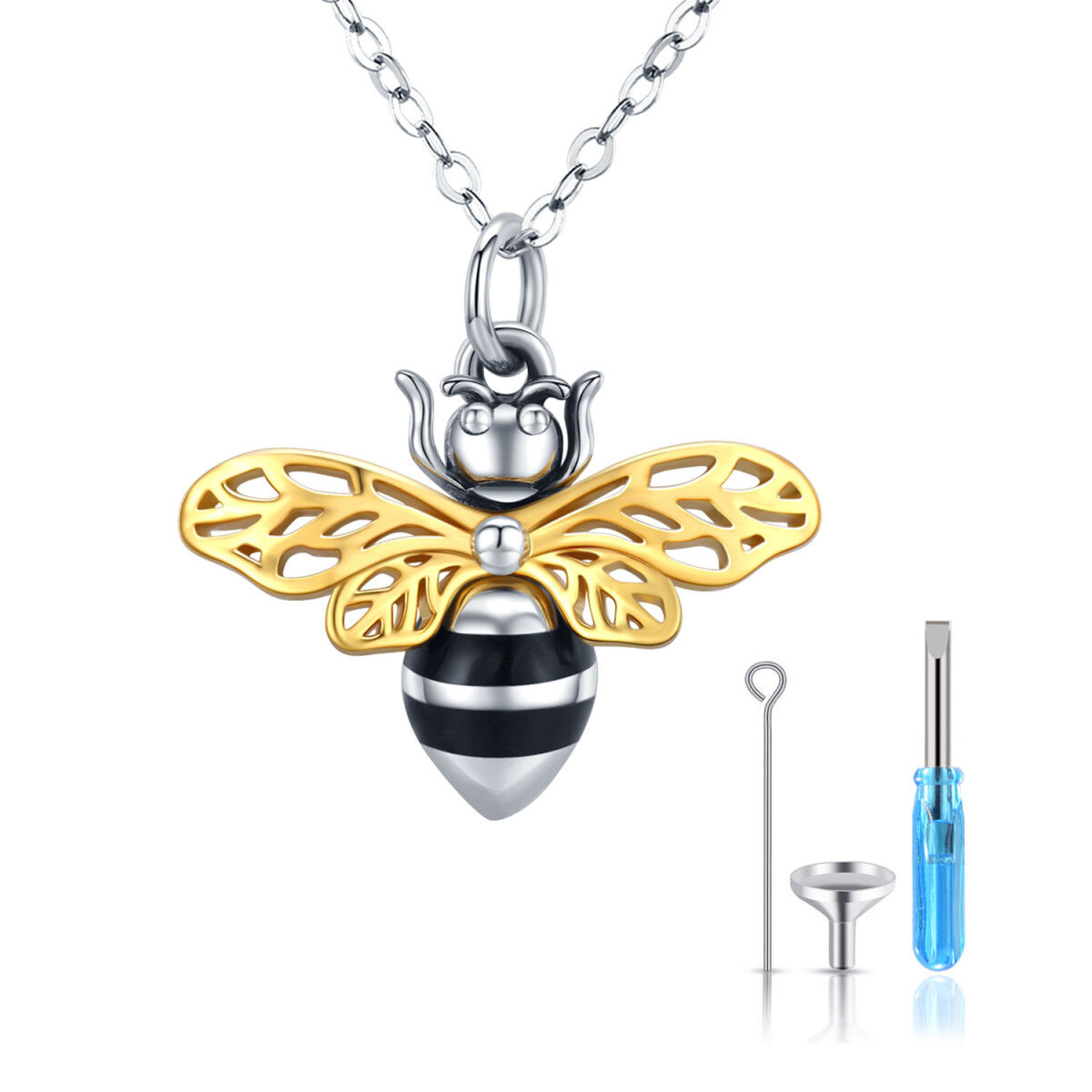 Sterling Silver Two-tone Bees Urn Necklace for Ashes-1