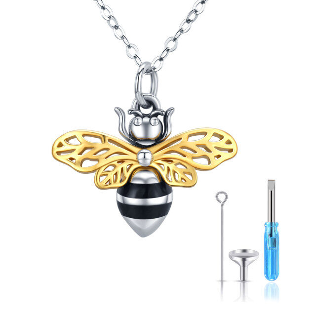 Sterling Silver Two-tone Bees Urn Necklace for Ashes-3