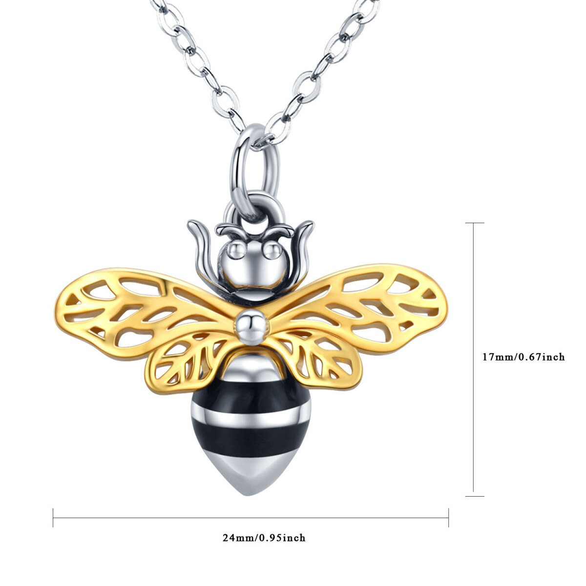 Sterling Silver Two-tone Bees Urn Necklace for Ashes-7