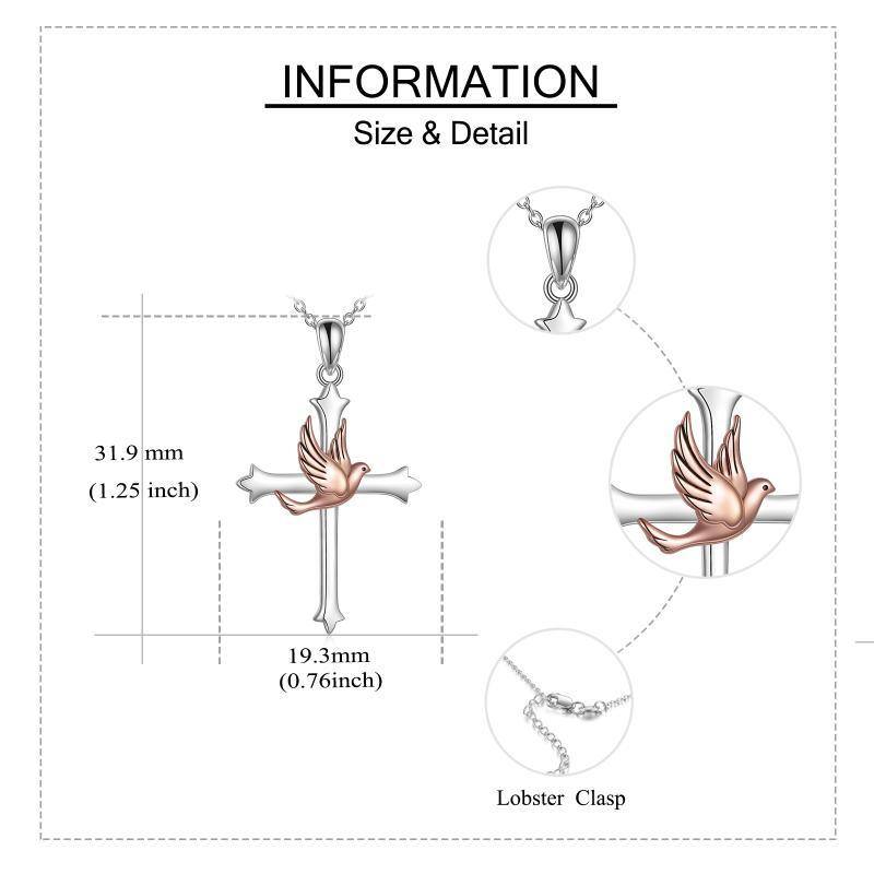 Sterling Silber zweifarbiger Vogel & Kreuz Anhänger Halskette-6