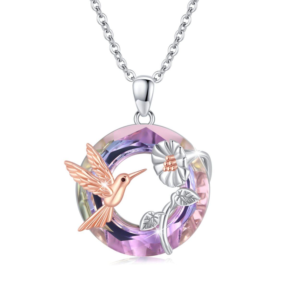 Sterling Silver Two-tone Bird Crystal Pendant Necklace-1