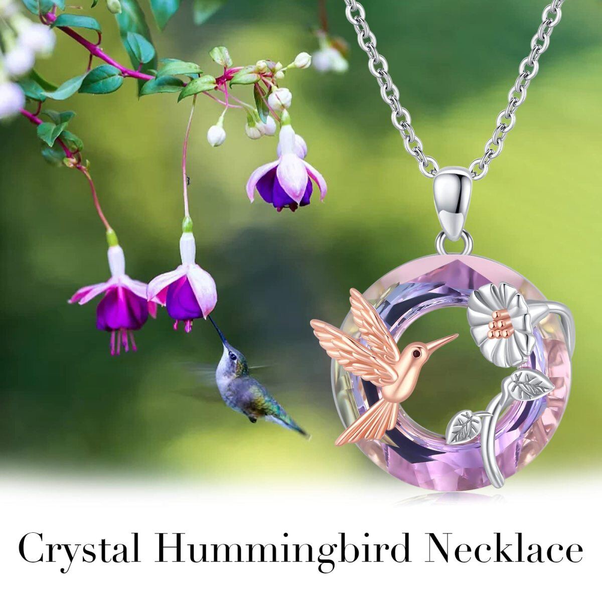 Sterling Silver Two-tone Bird Crystal Pendant Necklace-4