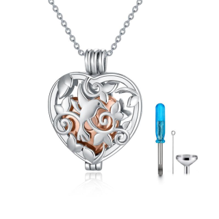 Sterling Silver Two-tone Bird & Heart Urn Necklace for Ashes-49