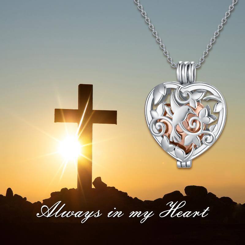 Sterling Silver Two-tone Bird & Heart Urn Necklace for Ashes-3