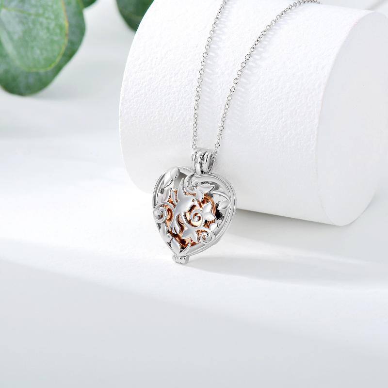 Sterling Silver Two-tone Bird & Heart Urn Necklace for Ashes-5