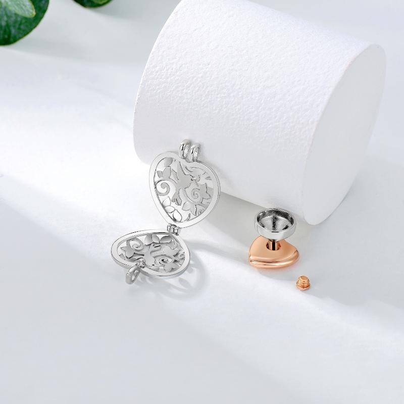 Sterling Silver Two-tone Bird & Heart Urn Necklace for Ashes-7
