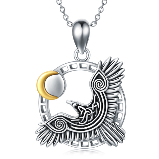 Collier à pendentif oiseau bicolore en argent sterling