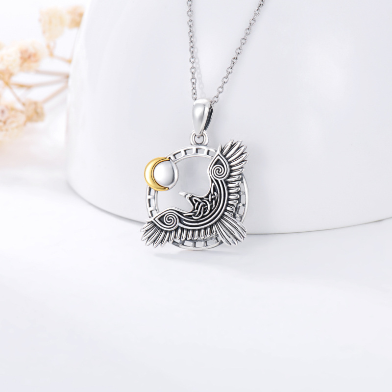 Collier à pendentif oiseau bicolore en argent sterling-3