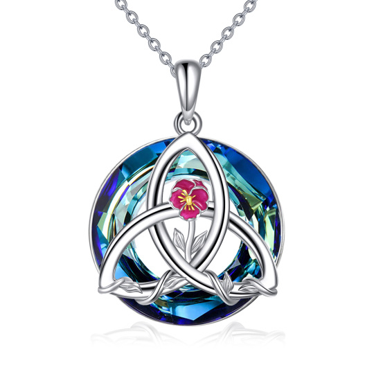 Sterling Silver Two-tone Birth Flower & Celtic Knot Crystal Pendant Necklace