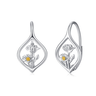 Sterling Silver Two-tone Birth Flower Lever-back Earrings-36